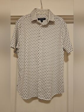 Mizzen+Main Leeward Trim Fit White Short-Sleeve Shirt with Navy Micro Print